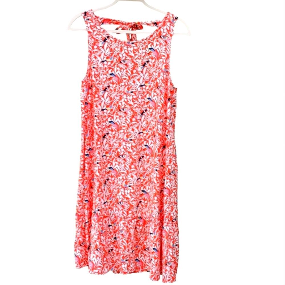 LOFT Red Floral Sleeveless Ruffled Tropical Shift Sundress Dress
